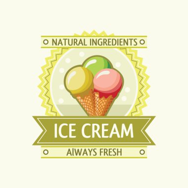 Bir dondurma simgesini çerçevede şerit ile ile etiketleyin. Vektör tasarımı.