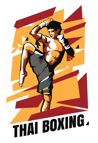 Illustration vectorielle du combattant Muay Thai sur un fond abstrait. Affiche boxe thaïlandaise . — Image vectorielle