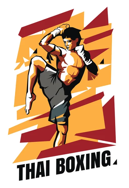 Muay Tay savaşçı bir arka plan üzerinde vektör Illustration. Tay boks poster.