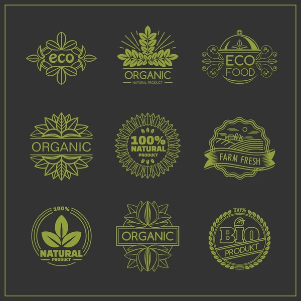 Verzameling van biologische en eco voedsel badges en etiketten. — Stockvector