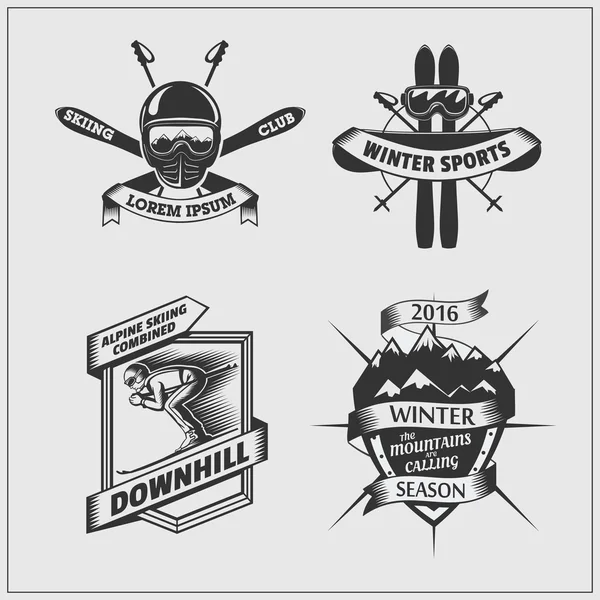 Ensemble de ski. Emblèmes, logos et étiquettes de ski . — Image vectorielle