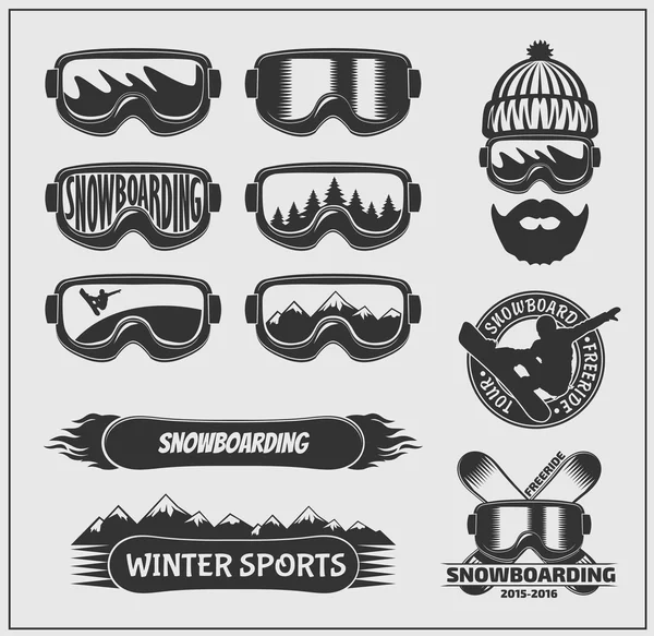 Coleção de etiquetas de snowboard, emblemas, emblemas e elementos de design . —  Vetores de Stock