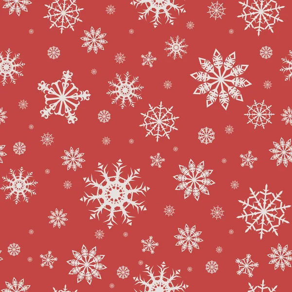 Vánoční bezešvé vzor s šedými sněhové vločky na červeném pozadí. — Stockový vektor