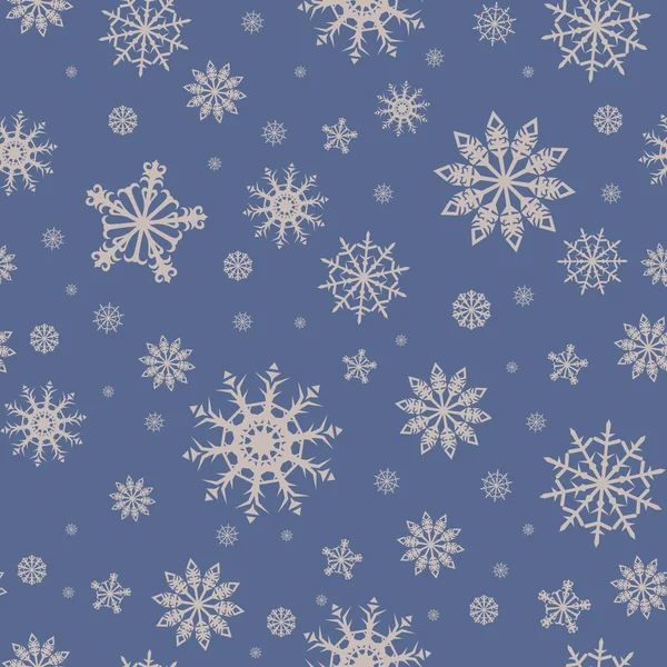 Patrón sin costuras de Navidad con copos de nieve sobre fondo azul oscuro . — Archivo Imágenes Vectoriales