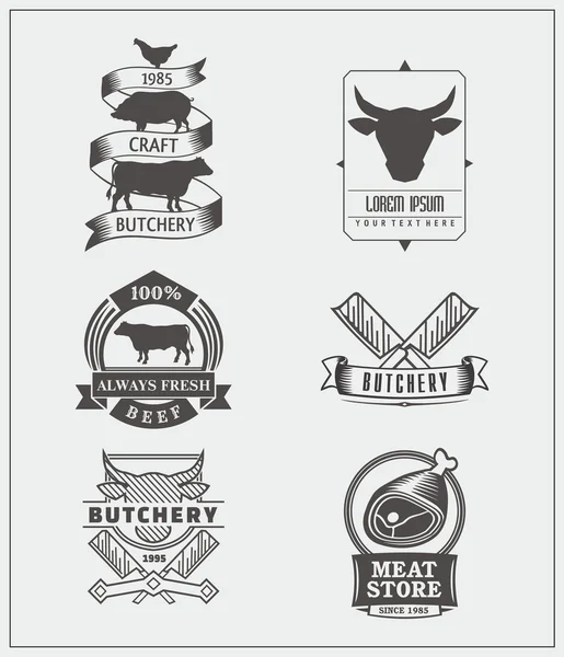 Set vintage rundvlees etiketten, logo's en kentekens. Vector designelementen. — Stockvector