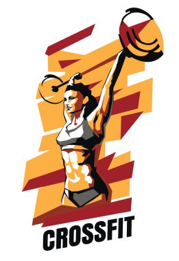 Kadın Crossfit bir arka plan üzerinde vektör Illustration. CrossFit poster.