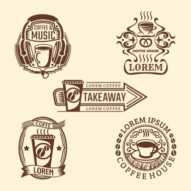Hipster vintage kahve etiket kümesi. Vektör kafe logolar. Retro tarzı.