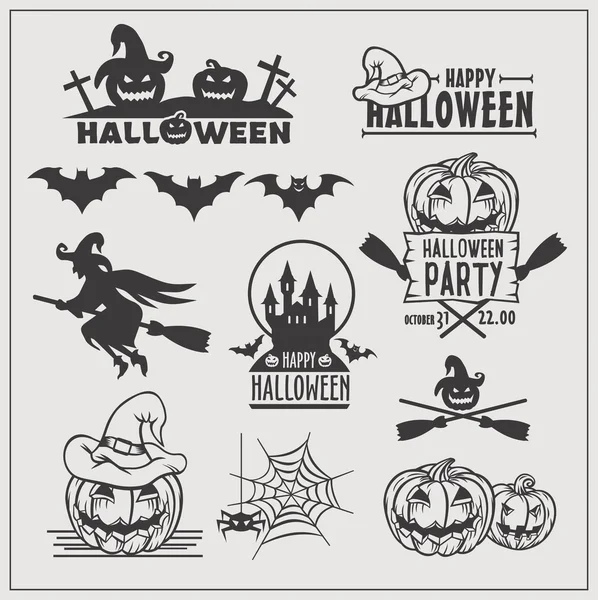 Conjunto de elementos y etiquetas de Halloween. Diseño monocromático . — Vector de stock