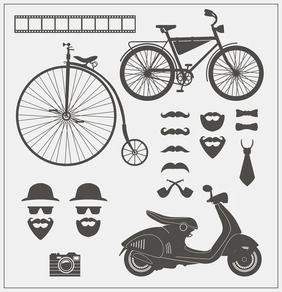 Vektör hipster nesneleri ve işaretler topluluğu. Kartı, davet, Etiketler ve infographics dekoratif tasarım öğeleri.