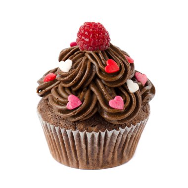 Şeker Kalpler ve ahududu çikolatalı kek dekore edilmiş 