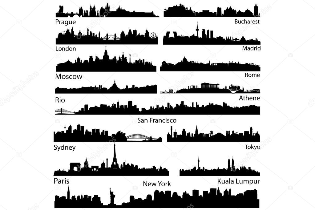 Collection of cities silhouette vector