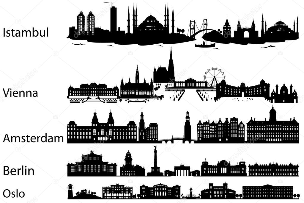 Collection of cities silhouette vector format