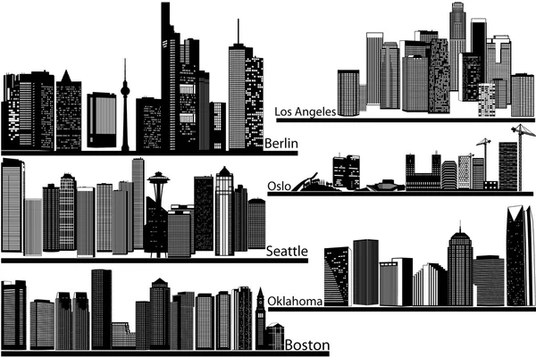 Collezione di vettore skyline della città — Vettoriale Stock