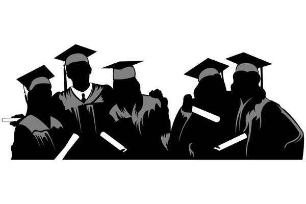 Siluetas vectoriales de estudiantes graduados . — Vector de stock