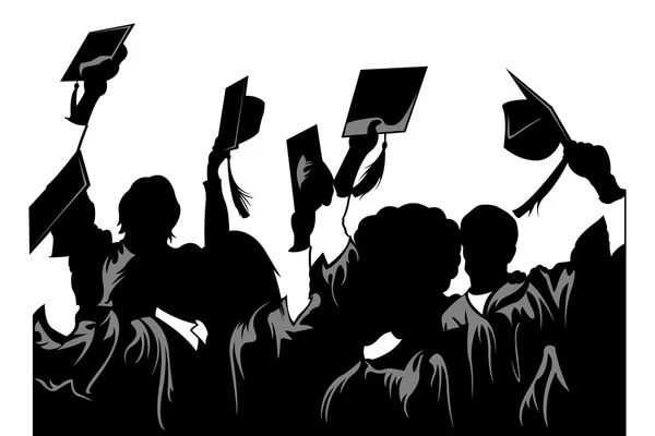 Studenten afstuderen te vieren vector silhouet. — Stockvector