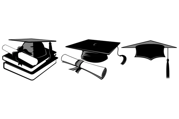 Tapa de graduación y siluetas vectoriales diploma . — Vector de stock