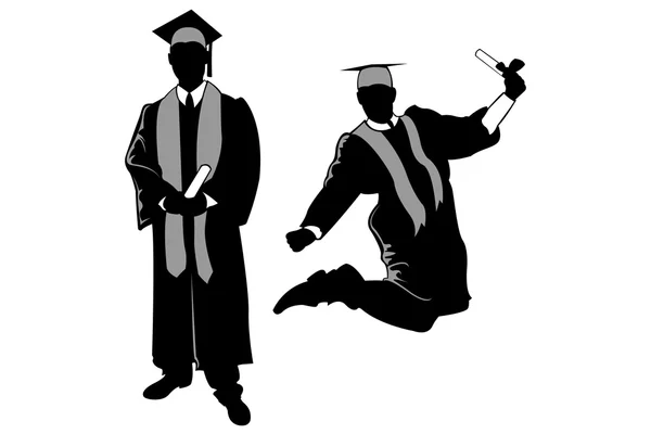 Dos graduados en bata. formato vectorial . — Vector de stock