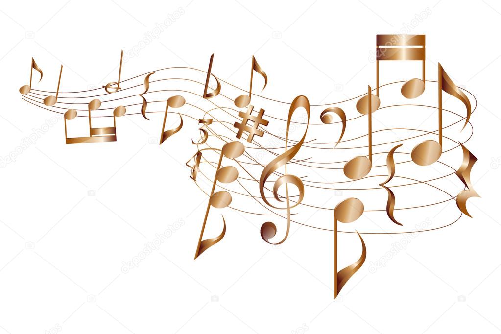 Musical notes on curly stave vector element.