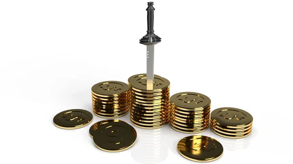 Sword Gold Coins Business Content Rendering — Stock Photo, Image