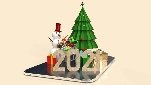 Сніговик Торговий Візок Планшеті Маркетингу Онлайн Різдво Новорічний Вихідний Контент — стокове фото