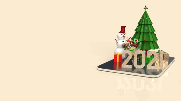 Bonhomme Neige Panier Achat Sur Tablette Pour Marketing Ligne Noël — Photo