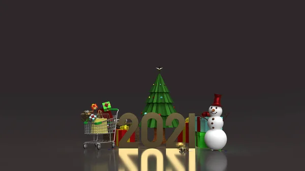 Χιονάνθρωπος Και Καλάθι Αγορών Για Χριστούγεννα Και Νέο Έτος Διακοπές — Φωτογραφία Αρχείου