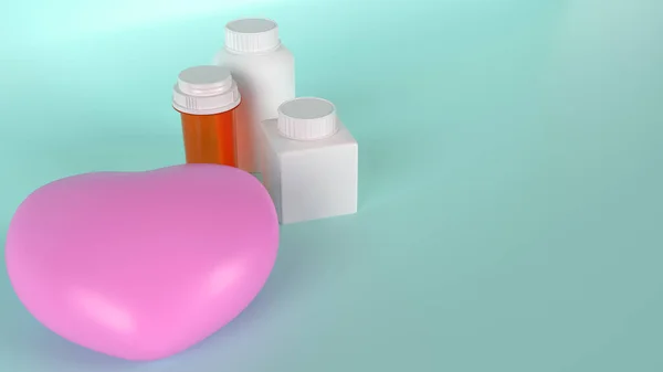 pink heart  and Medicine bottle for health content 3d rendering.