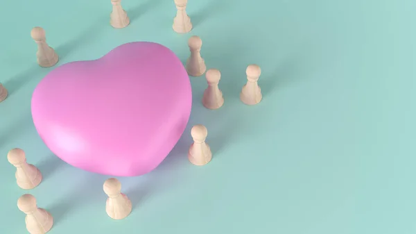 Ροζ Καρδιά Και Ξύλο Σκάκι Για Την Ενσυναίσθηση Περιεχόμενο Απόδοση — Φωτογραφία Αρχείου