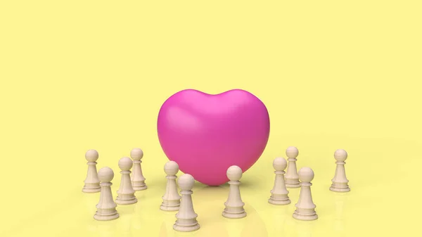 Ροζ Καρδιά Και Ξύλο Σκάκι Για Την Ενσυναίσθηση Περιεχόμενο Απόδοση — Φωτογραφία Αρχείου