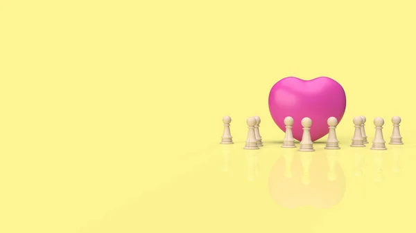 共感コンテンツのためのピンクのハートと木のチェス3Dレンダリング — ストック写真