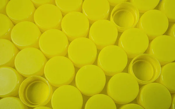 Tapa Plástico Botella Amarilla Para Fondo Del Ego — Foto de Stock