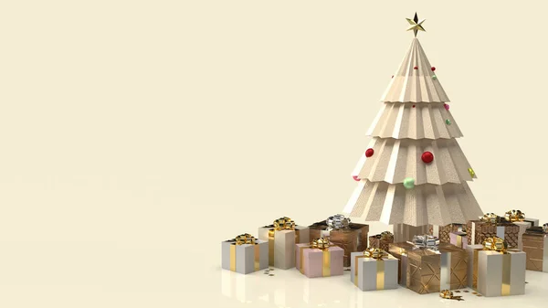 Árbol Navidad Oro Caja Regalo Para Contenido Año Nuevo Renderizado — Foto de Stock
