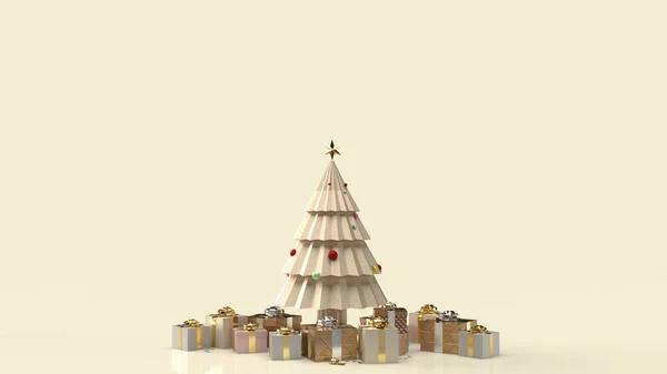 Árbol Navidad Oro Caja Regalo Para Contenido Año Nuevo Renderizado — Foto de Stock