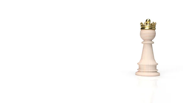 Wood Chess Gold Crown White Background Business Content Rendering — Stock Photo, Image