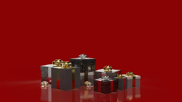 Boîtes Cadeaux Sur Fond Rouge Pour Contenu Commercial Rendu — Photo