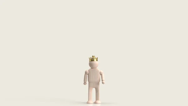 Figura Hombre Juguete Madera Corona Para Contenido Negocios Renderizado —  Fotos de Stock