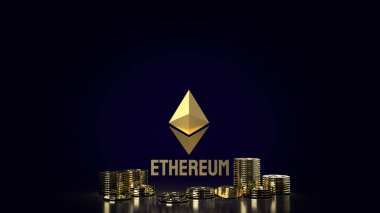 Ethereum logosu ve şifreli para içeriği 3D oluşturma.