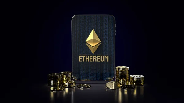 Логотип Ethereum Монети Передній Планшет Візуалізації Вмісту Криптовалюти — стокове фото
