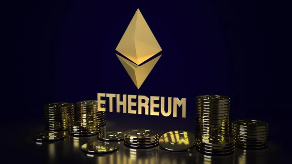 Λογότυπο Και Κέρματα Ethereum Για Περιεχόμενο Κρυπτογράφησης Rendering — Φωτογραφία Αρχείου