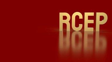 Altın metin rcep veya Bölgesel Kapsamlı Ekonomik Ortaklık, Asya 'da kırmızı zemin üzerinde yapılan 3D rendeleme.
