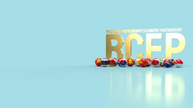 gold text rcep or Regional Comprehensive Economic Partnership and ball flag 3d rendering. clipart