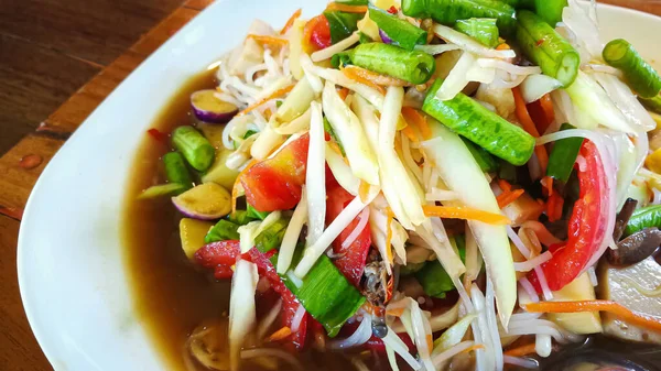 Somtam Green Papaya Salad Thai Food Close Image — Stock Photo, Image