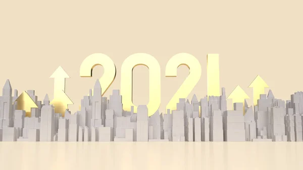 Gold Number 2021 Building Arrow Business Content Rendering — Stock Photo, Image