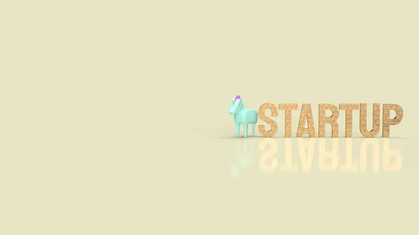 Kék Egyszarvú Arany Szó Szimbólum Startup Üzlet Renderelés — Stock Fotó