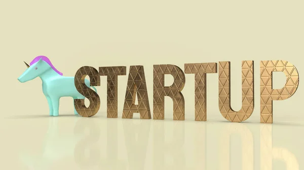 Kék Egyszarvú Arany Szó Szimbólum Startup Üzlet Renderelés — Stock Fotó