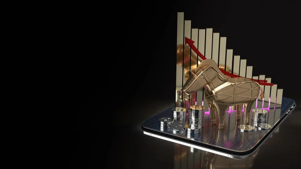 gold unicorn and chart on tablet for start up business content 3d rendering.