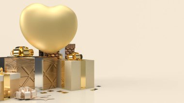 Kutlama için altın kalp ve hediye kutuları 3D görüntüleme 