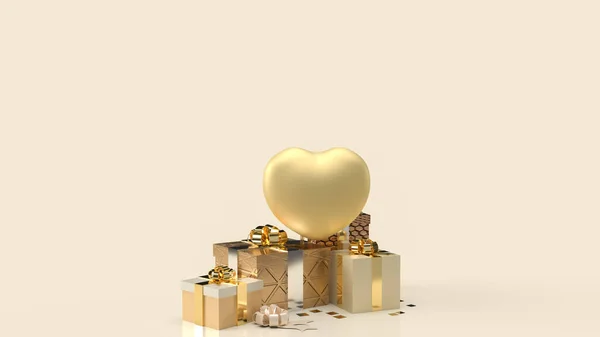 Gold Heart Gift Boxes Celebration Content Rendering — Stock Photo, Image
