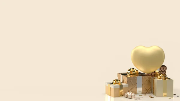 Gouden Hart Geschenkdozen Voor Viering Inhoud Rendering — Stockfoto