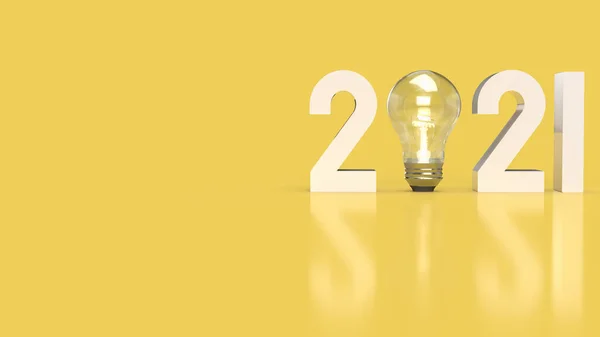 Número 2021 Lâmpada Fundo Amarelo Renderização — Fotografia de Stock